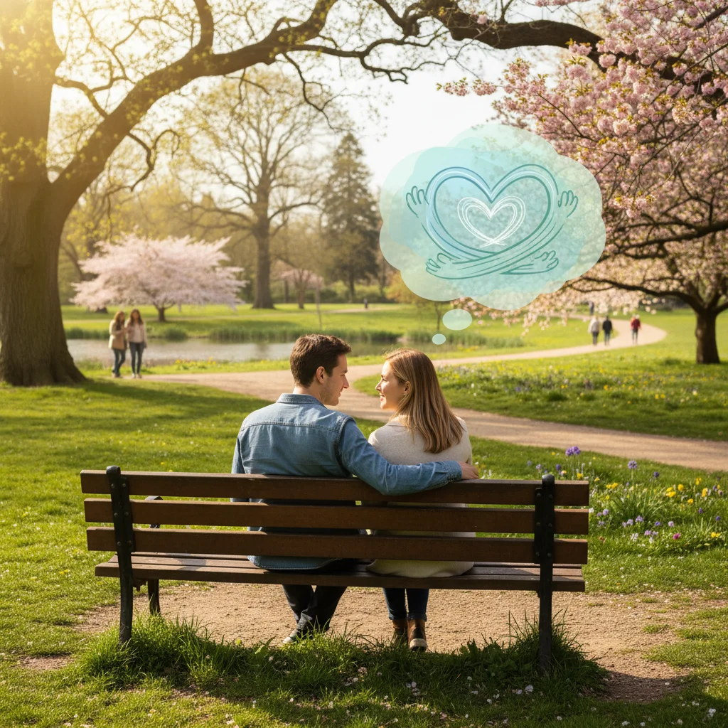 People practicing active listening and empathy in a park setting.