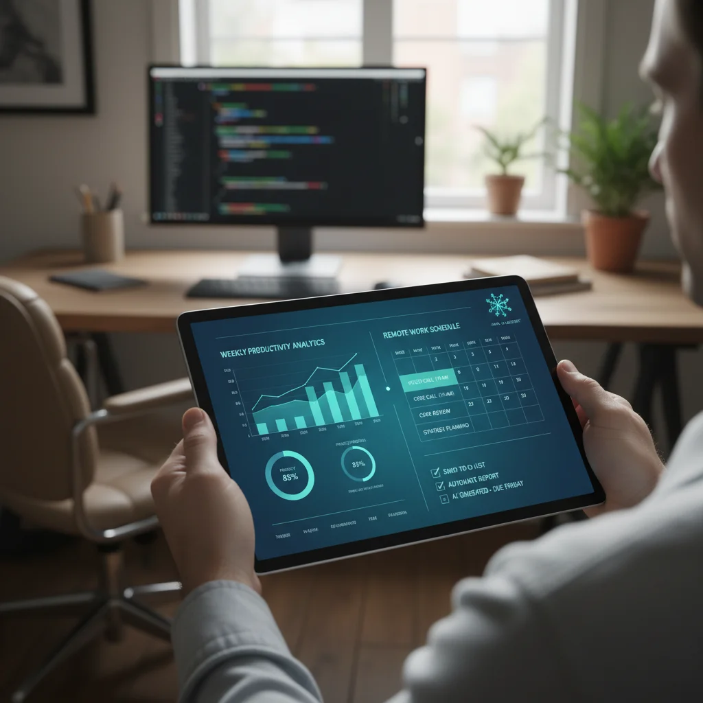 AI virtual assistant enhancing productivity in a remote work environment.