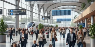 Air Travel Policy Changes 2026: What US Travelers Need to Know Travelers in modern airport preparing for flights in 2026
