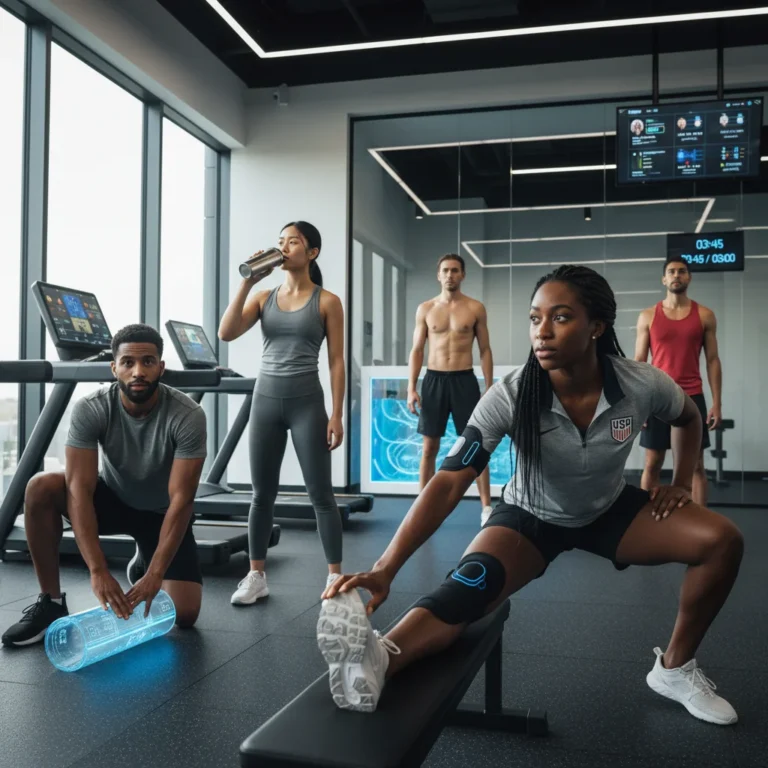 Athletes performing various workout recovery techniques after exercise.