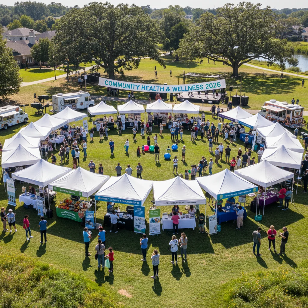 Community health fair with booths on chronic disease management
