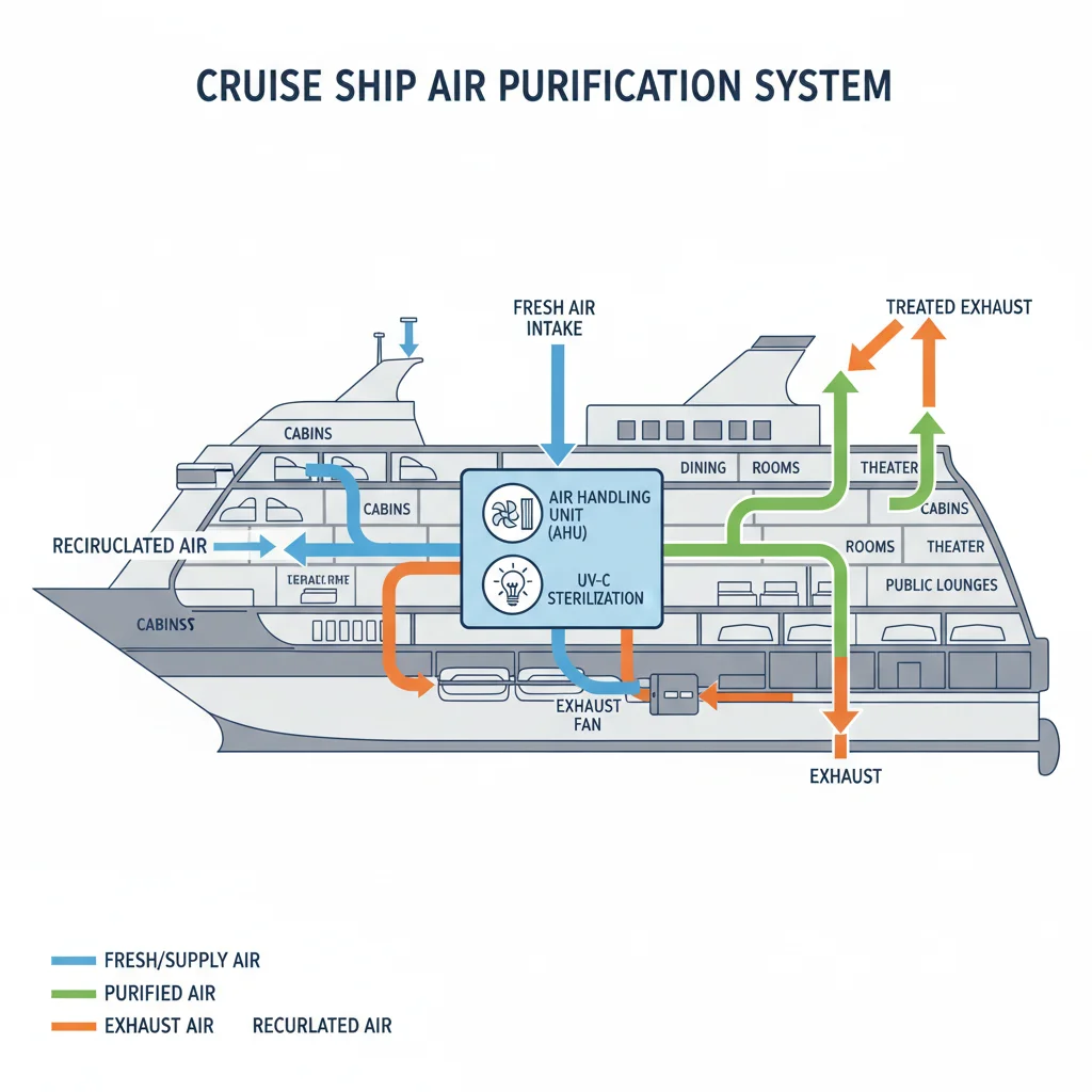 Infographic showing cruise ship air filtration and purification system