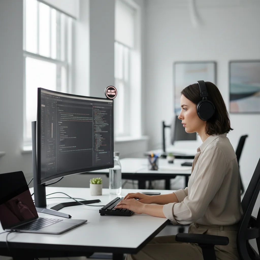 Person engaged in deep work with noise-canceling headphones