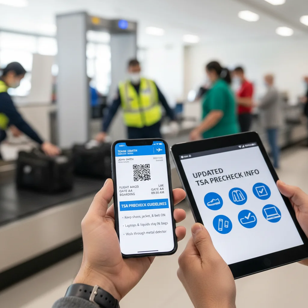 Digital boarding pass and TSA PreCheck guidelines on a mobile device
