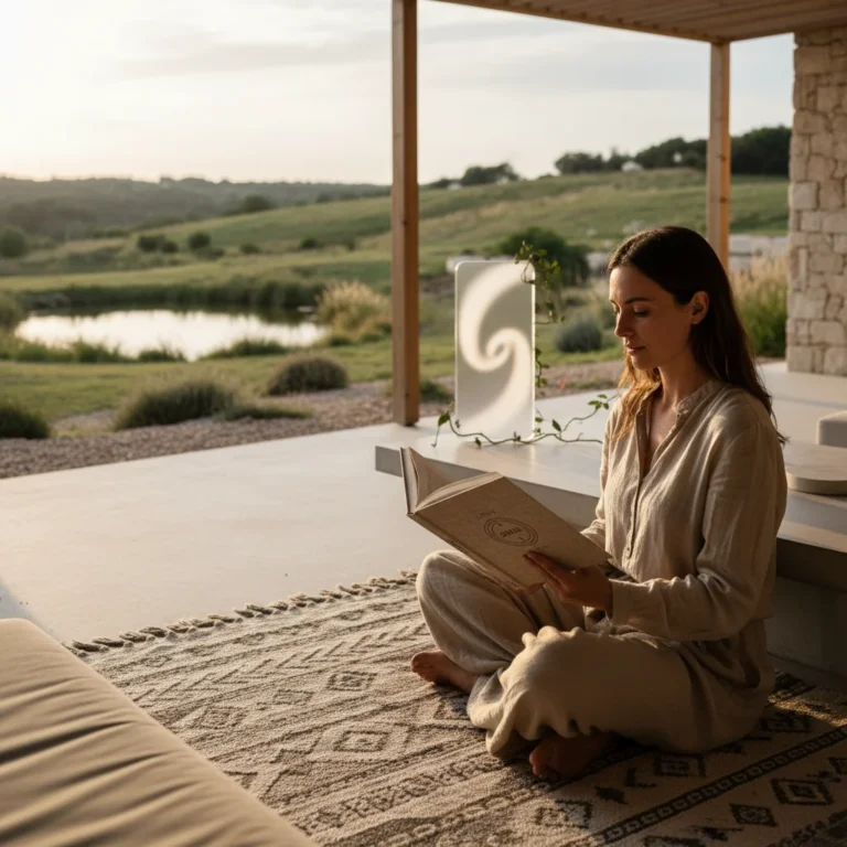 Person enjoying nature, book in hand, symbolizing digital detox and focus
