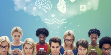 People engaging with mental health apps on smartphones, symbolizing digital wellness