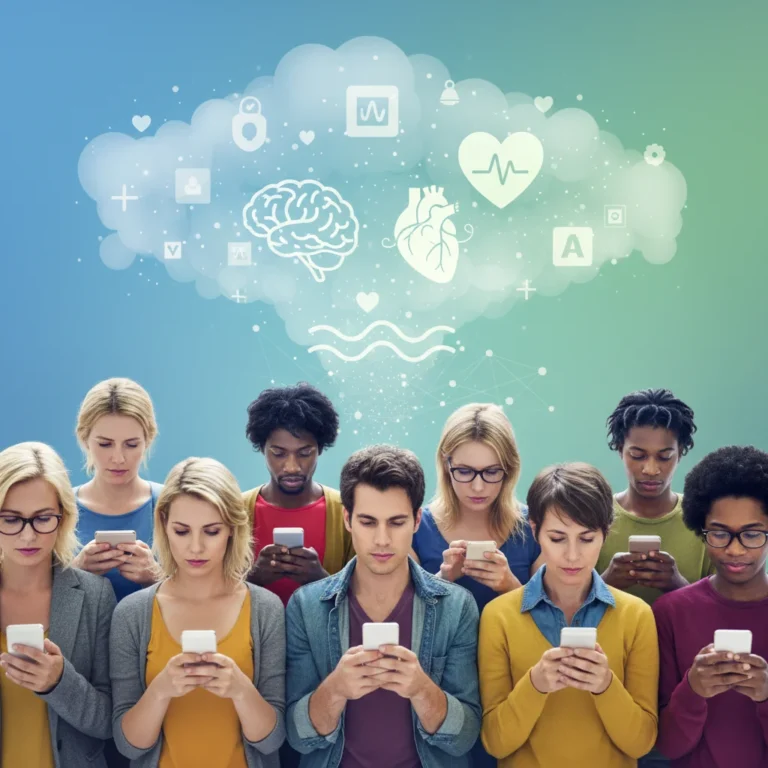 People engaging with mental health apps on smartphones, symbolizing digital wellness
