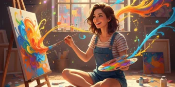 Person discovering new hobbies with joy and creative expression