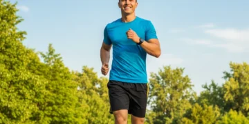 Healthy adult jogging outdoors, symbolizing immune strength and vitality.