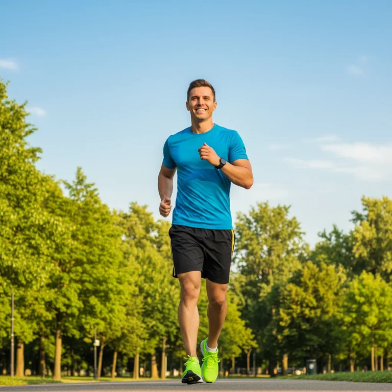 Healthy adult jogging outdoors, symbolizing immune strength and vitality.