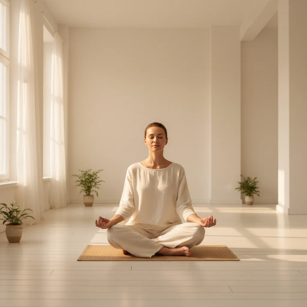 Person meditating in a clear, open space for mental clarity