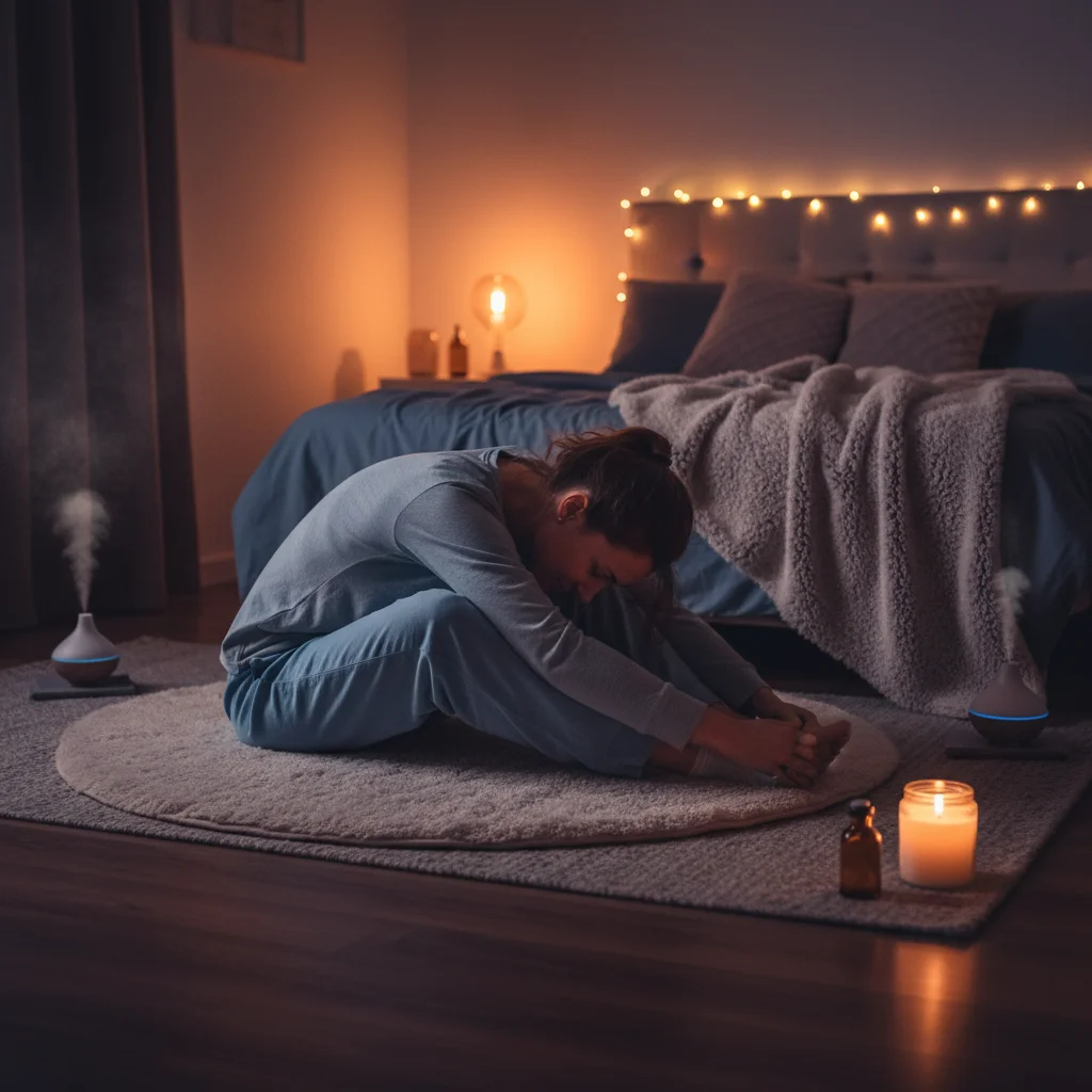 Person meditating before bed for a calming sleep routine