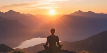 Person meditating at sunrise, symbolizing peaceful and productive morning