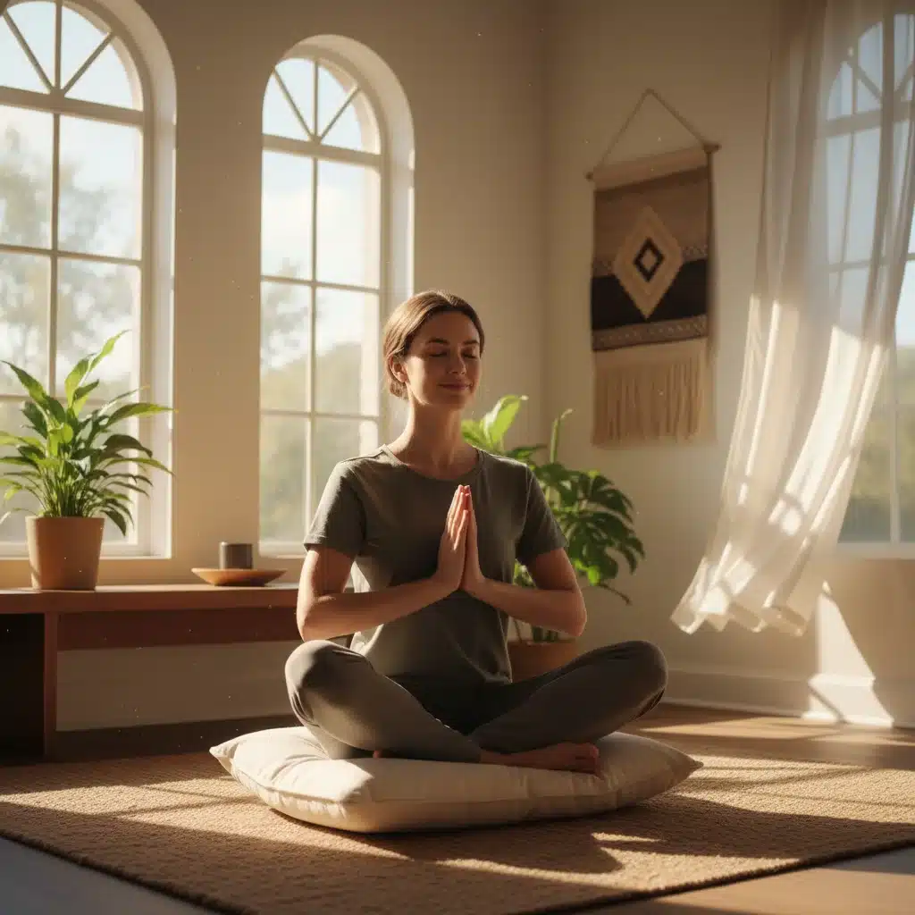 Person practicing mindful breathing in a serene setting