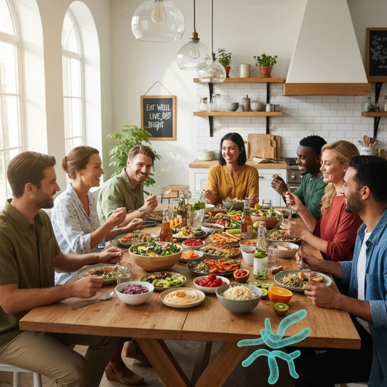 Diverse US residents practicing mindful eating with fresh, healthy food in 2026
