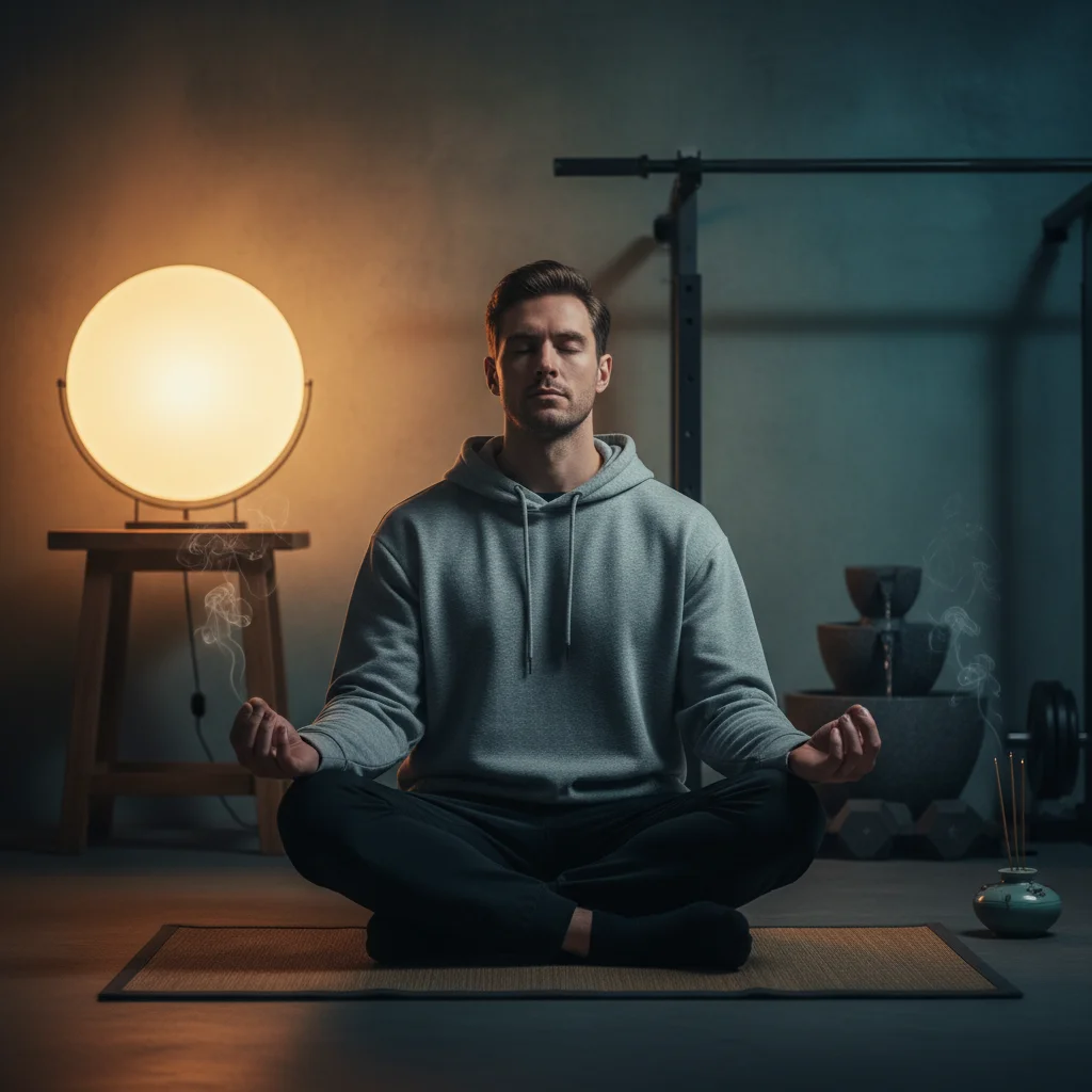 Athlete practicing mindfulness for mental workout recovery.