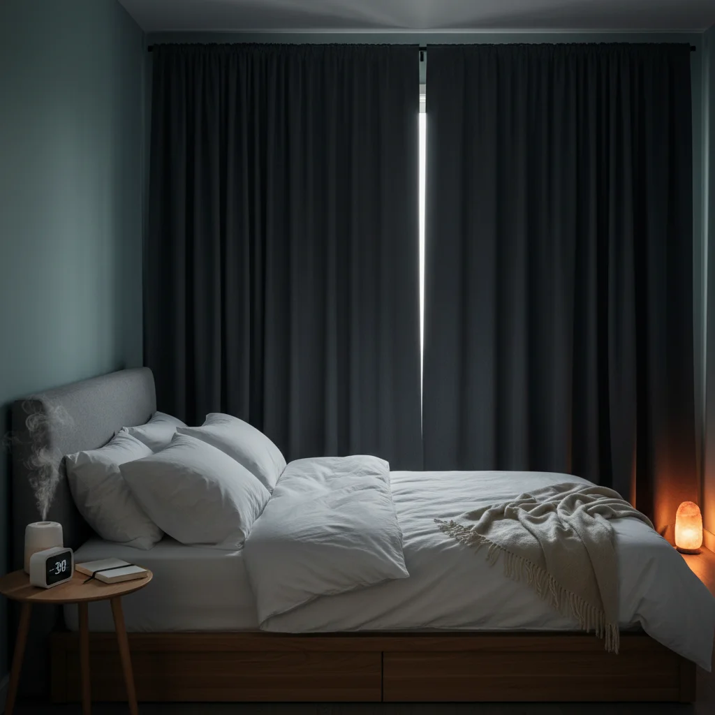 Optimized bedroom environment for better sleep with blackout curtains