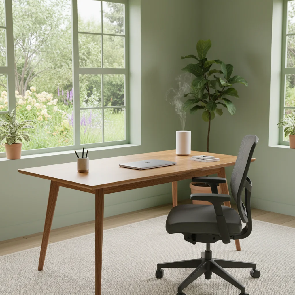 Organized and tranquil home office with a view of nature