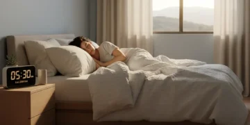 Peaceful bedroom with person sleeping soundly, symbolizing restorative sleep