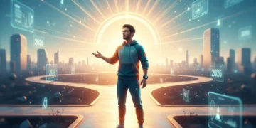 Person looking towards a bright future path, symbolizing personal growth goals for 2026.