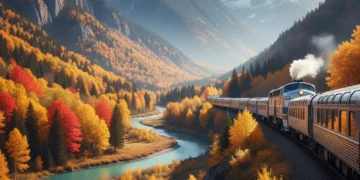 Scenic US Train Travel: Top Routes & Tips for 2026 Classic train winding through vibrant autumn mountain scenery with river