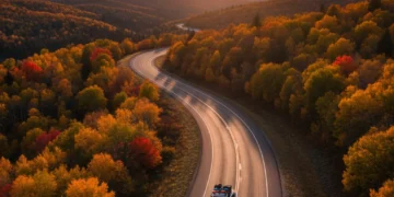Mastering Budget US Road Trips: Save 25% on Fuel & Stays in 2026 Scenic US highway with a car, representing an affordable road trip adventure.