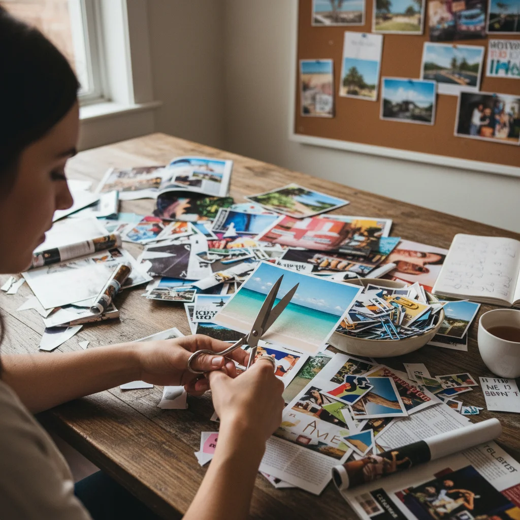 Person cutting out images for a vision board
