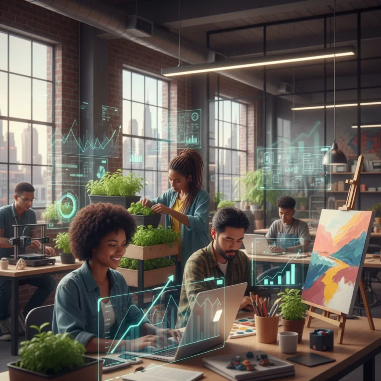 Diverse individuals engaged in various modern side hustles, symbolizing extra income generation in 2026.
