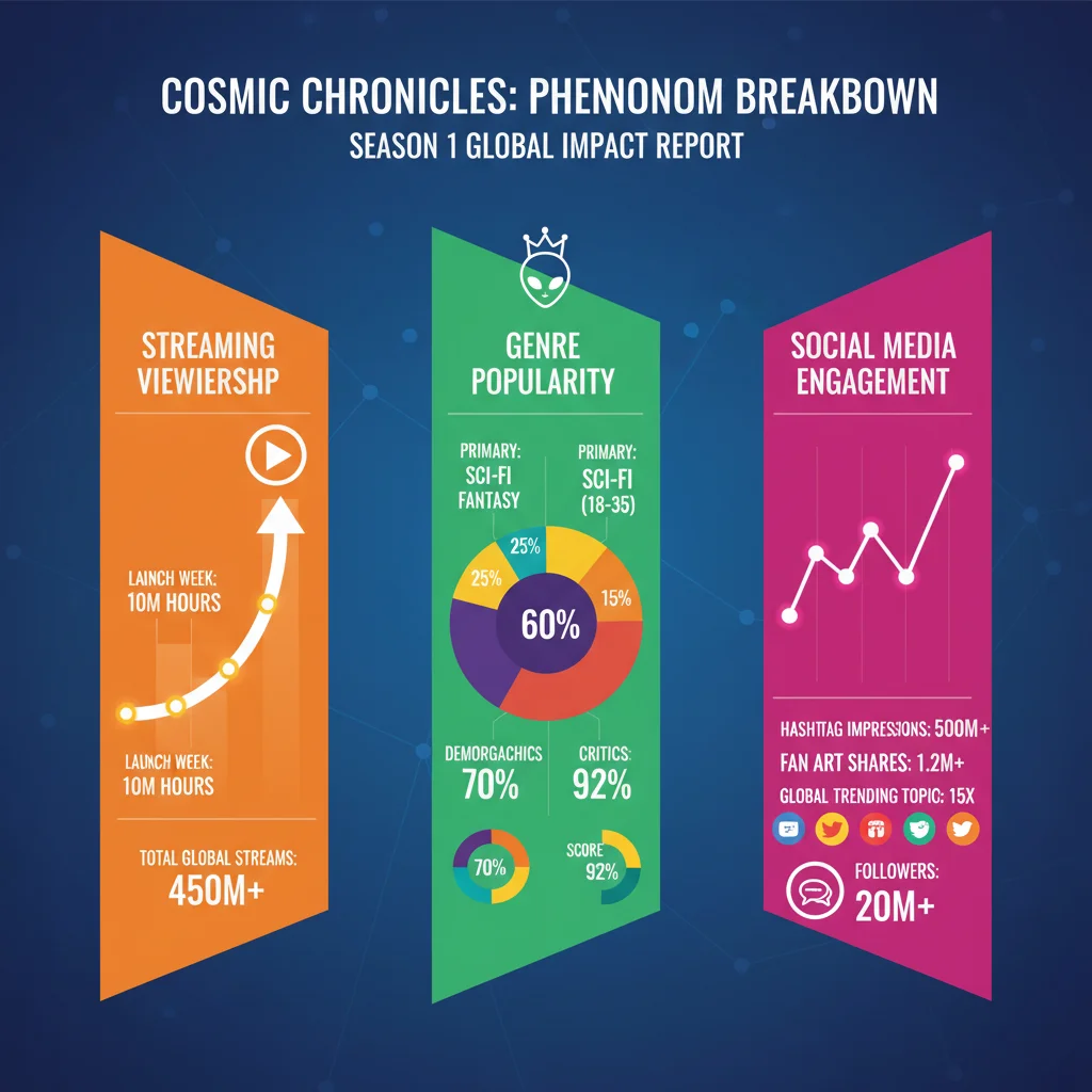 Streaming viewership data infographic, genre trends, social media engagement