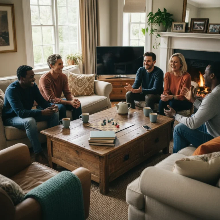 Diverse group happily communicating, building strong relationships.