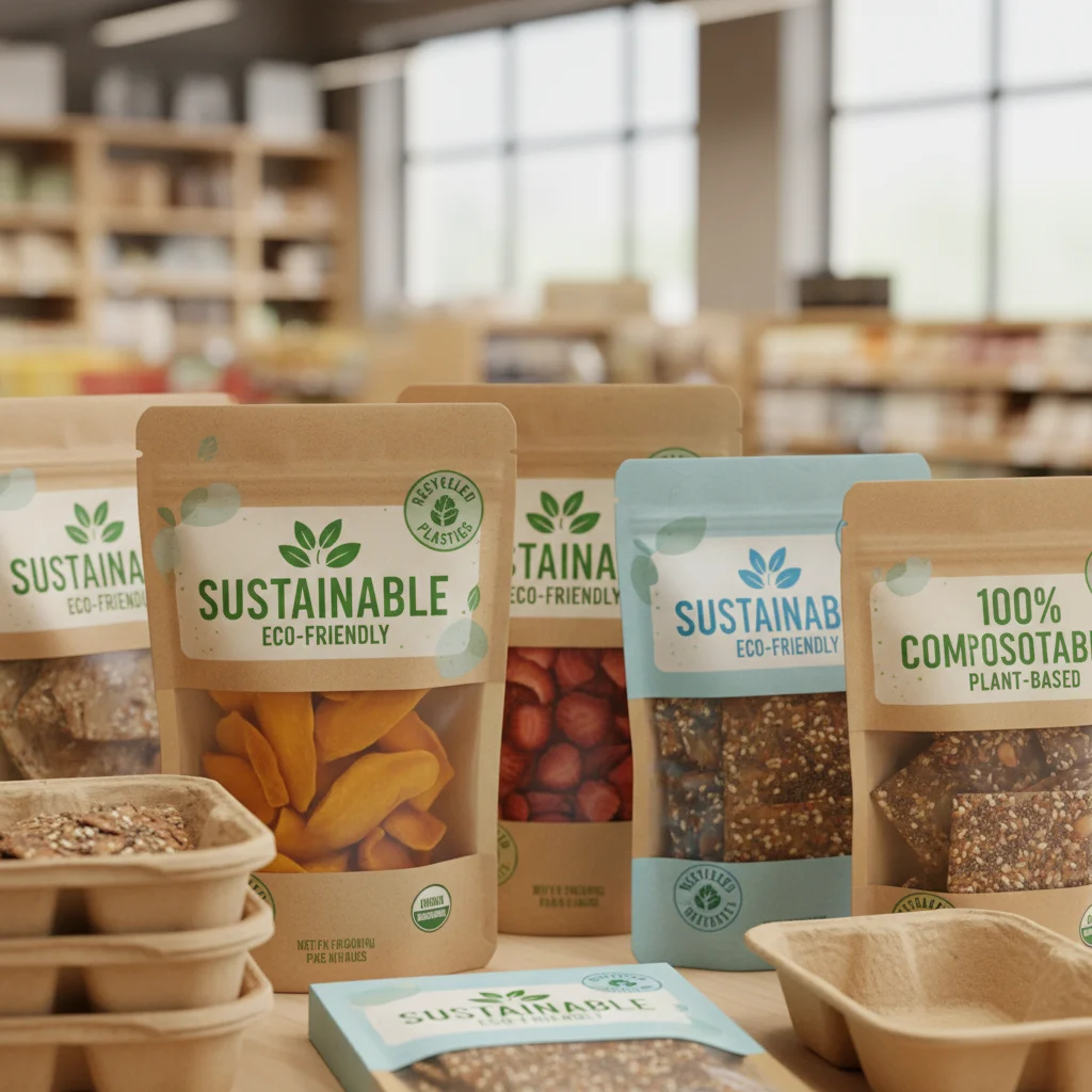 Sustainable snack packaging made from eco-friendly materials, highlighting environmental consciousness.