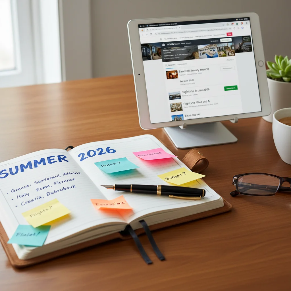 Travel planner and tablet for 2026 summer vacation budgeting
