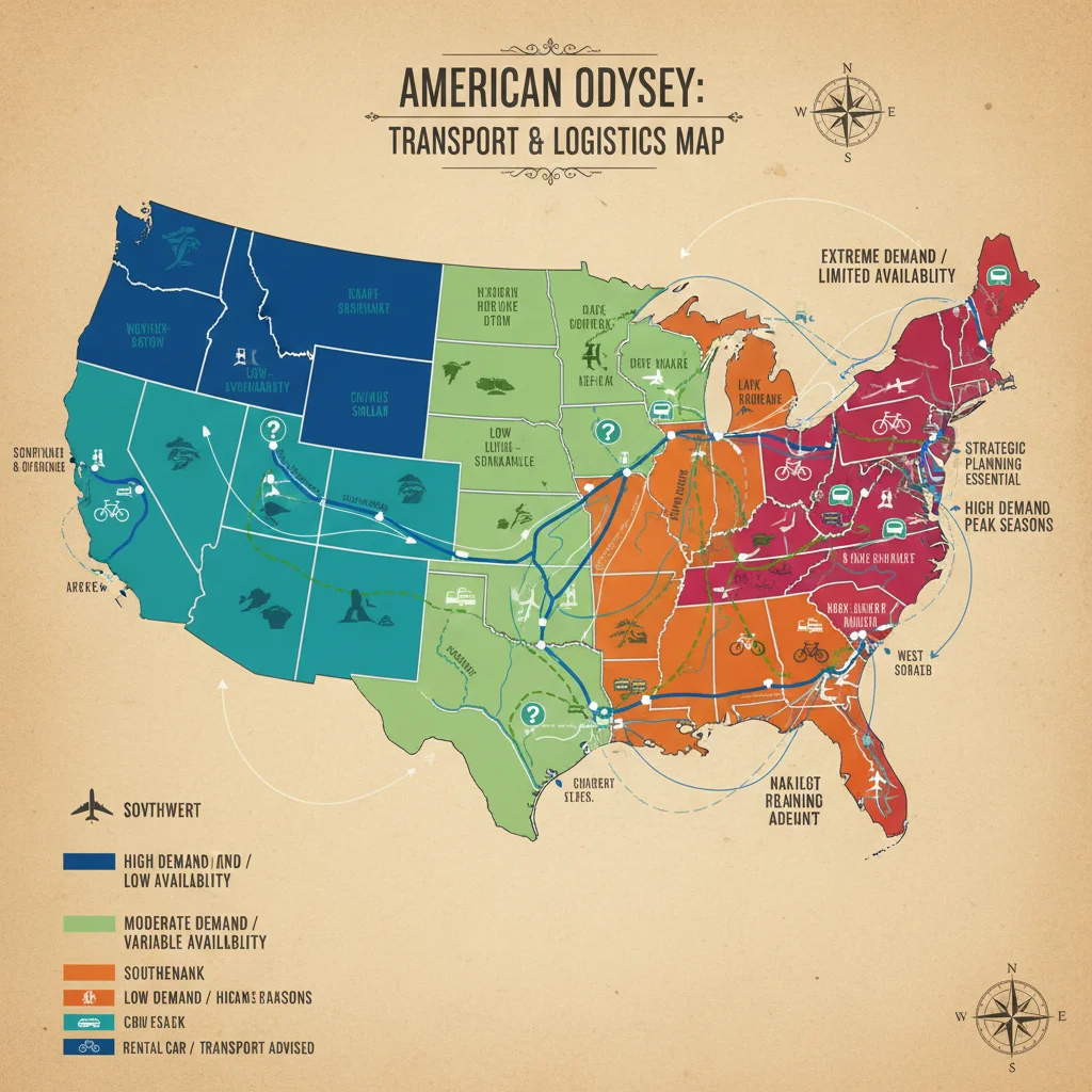 Map of US with alternative transportation options highlighted