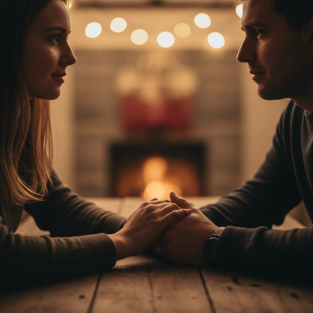 Couple holding hands, showing vulnerability and trust.