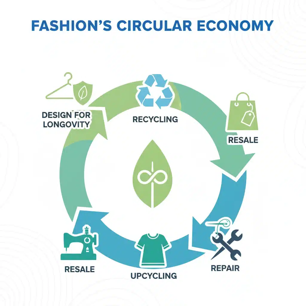 Infographic showing the circular economy model for sustainable fashion.