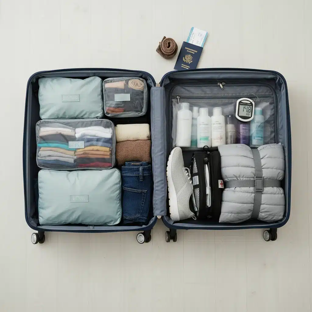Efficiently packed open suitcase with packing cubes for smart travel