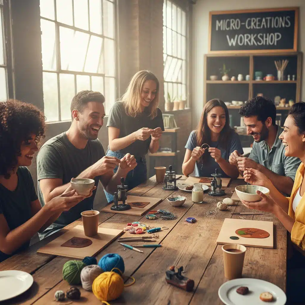 Young adults enjoying a hands-on craft workshop, demonstrating engaging micro-experience leisure.