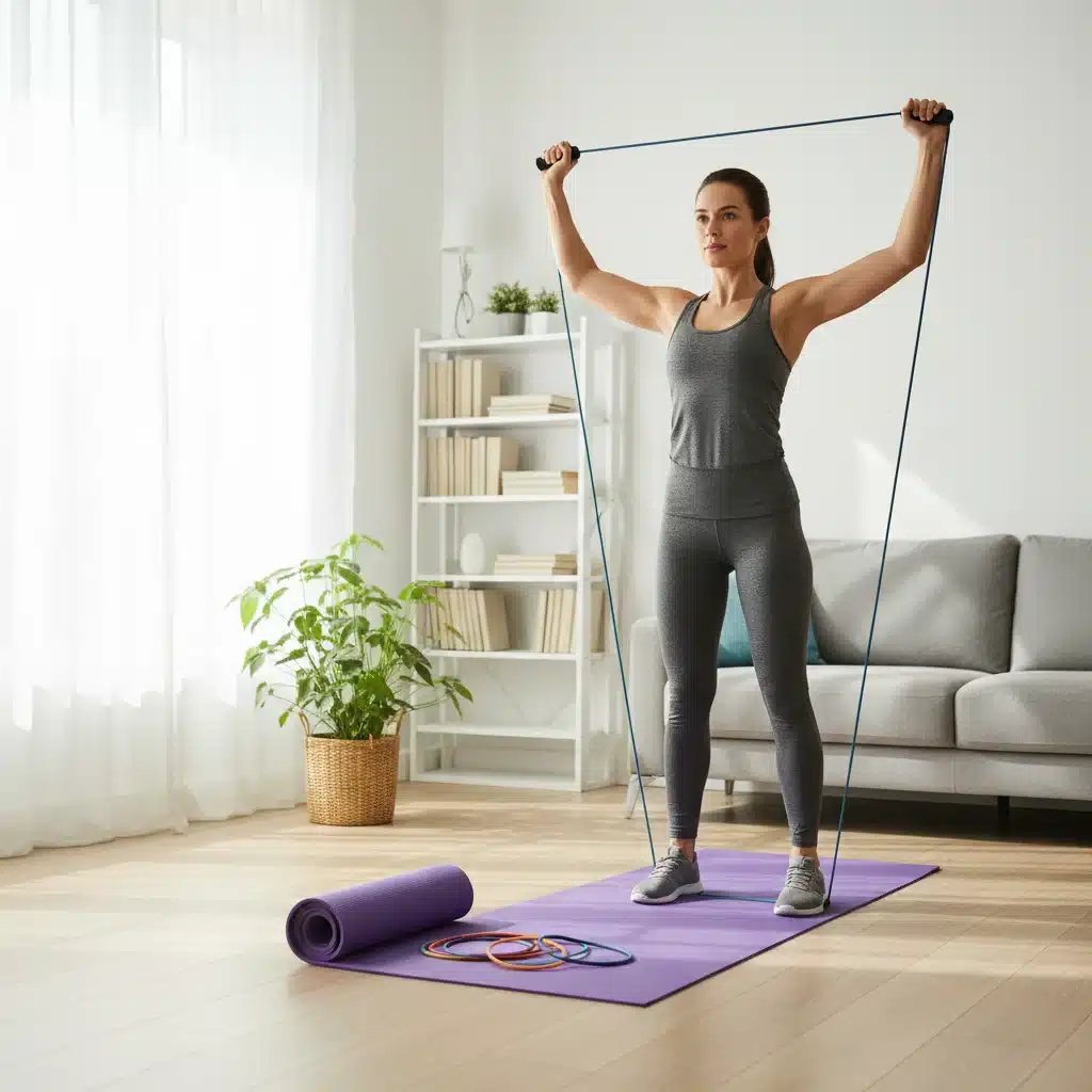 Person doing effective home workout with resistance bands