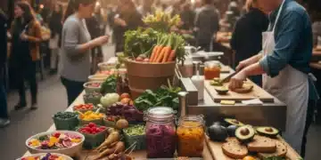 Diverse food trends spread including plant-based meals and fermented foods