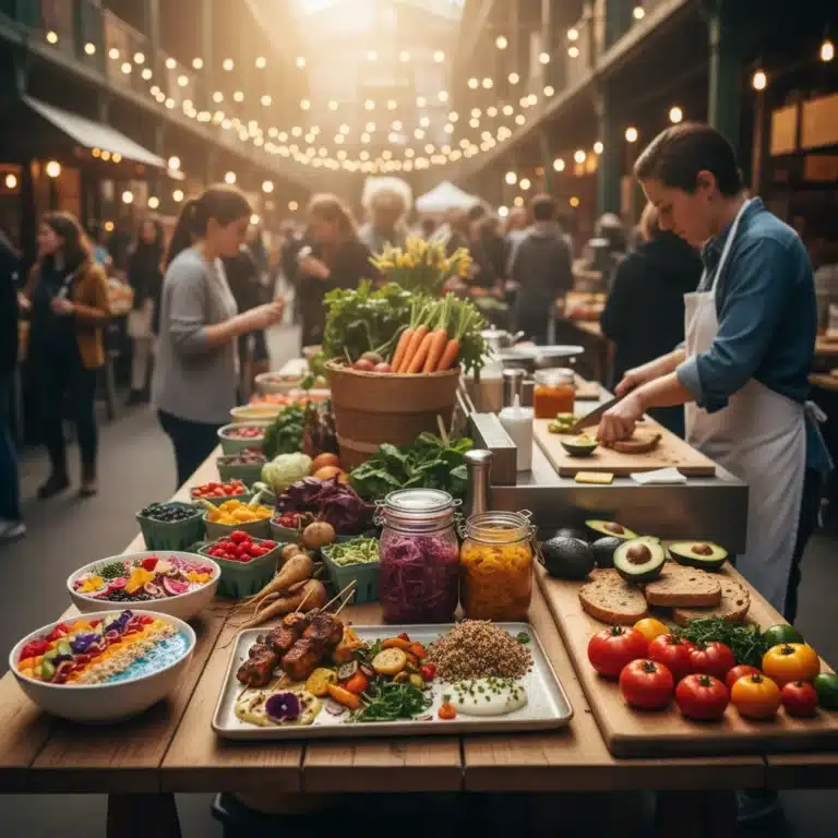 Diverse food trends spread including plant-based meals and fermented foods