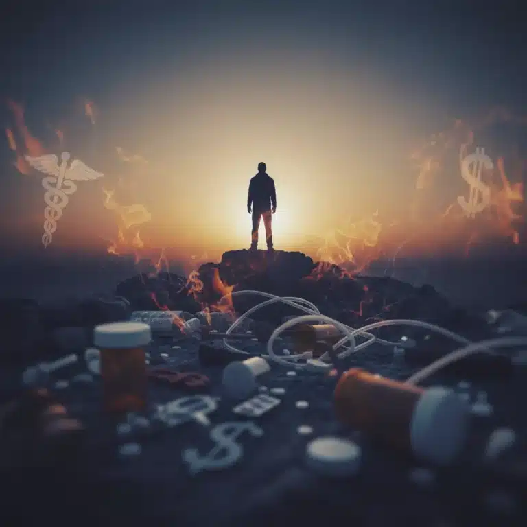 Hopeful silhouette against a challenging landscape, representing the opioid crisis and pathways to recovery.