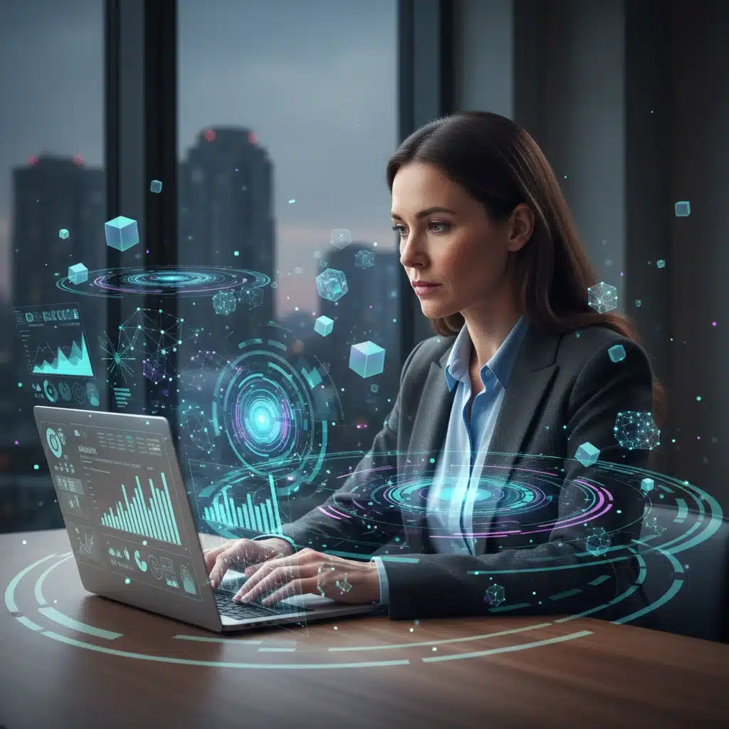Professional utilizing AI tools for enhanced productivity