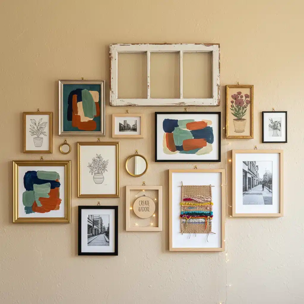Creative DIY gallery wall with mixed frames and art