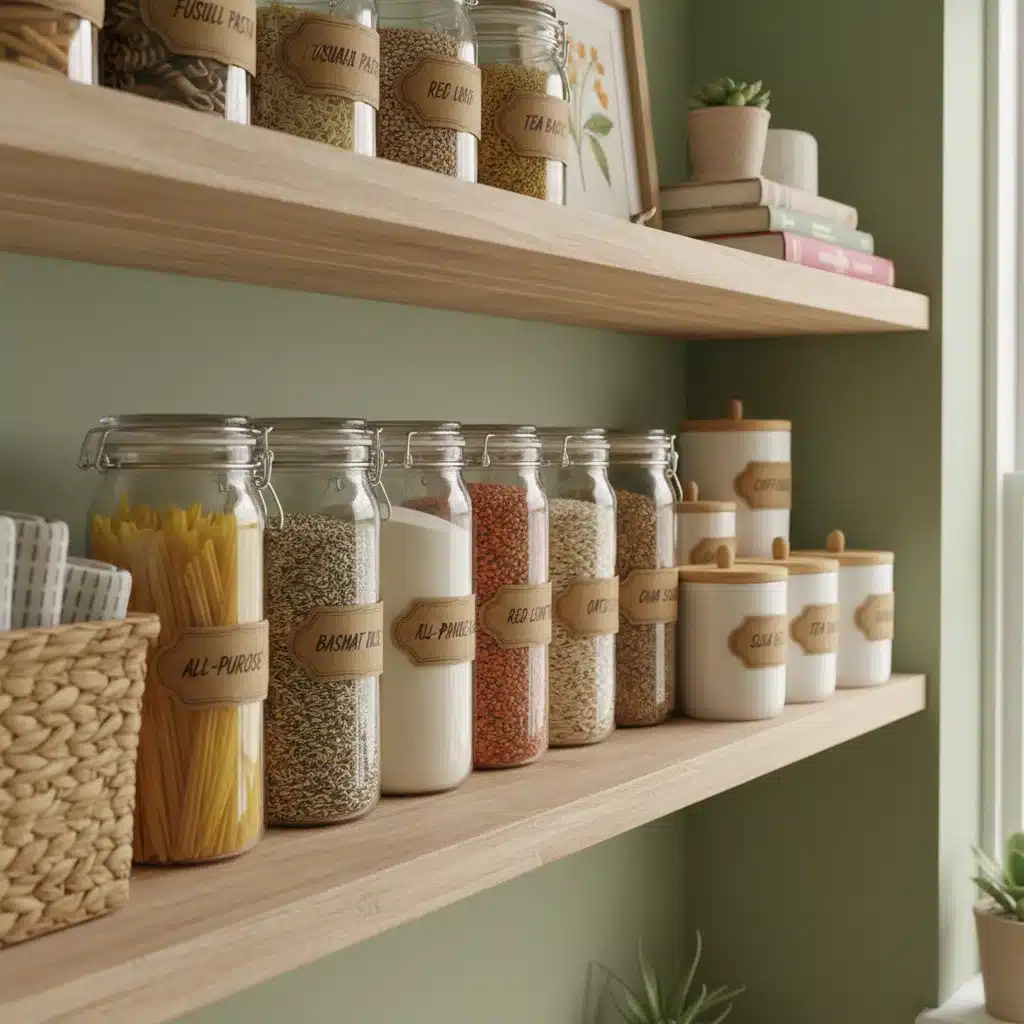 Organized kitchen pantry with clear storage containers