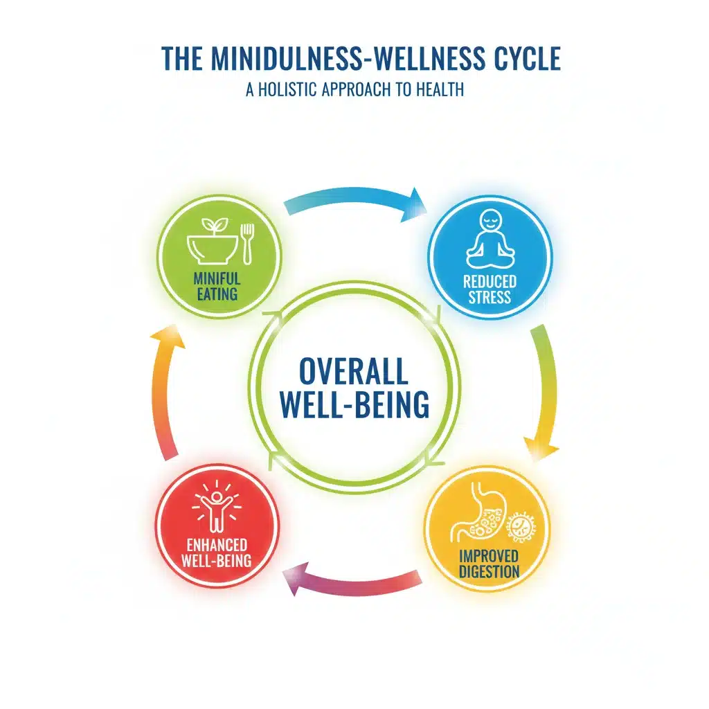 Infographic showing benefits of mindful eating on well-being
