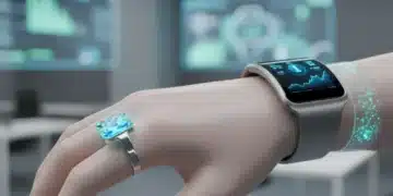 Futuristic wellness wearables on a hand, representing advanced health technology.