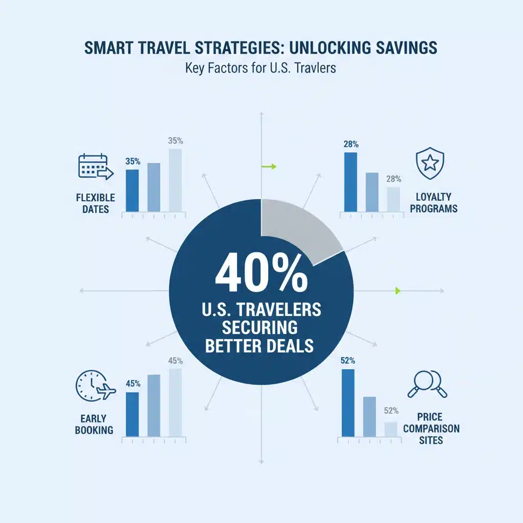 Infographic showing 40% US travelers securing better deals with key strategies