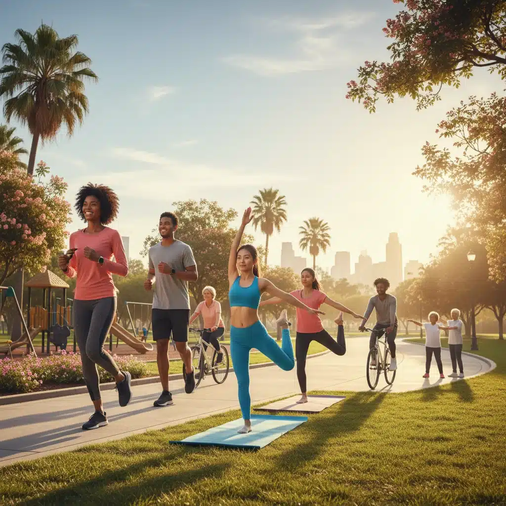 Diverse group engaging in healthy outdoor activities