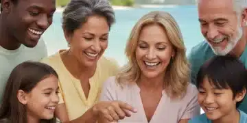 Travelers comparing accommodation deals on a tablet, symbolizing smart booking choices